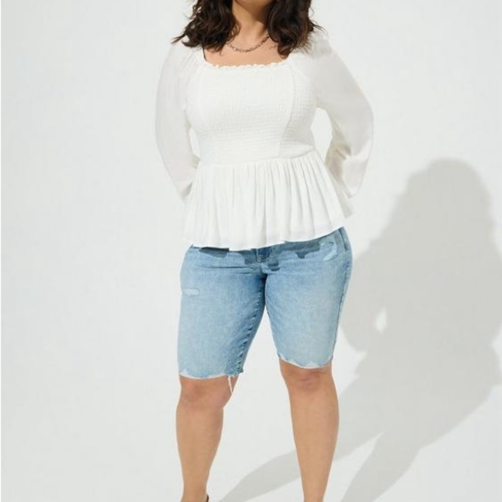 NWT Torrid Smocked Long‎ Sleeve Blouse 2X Peasant Boho Cottage Coquette Babydoll - Picture 5 of 8